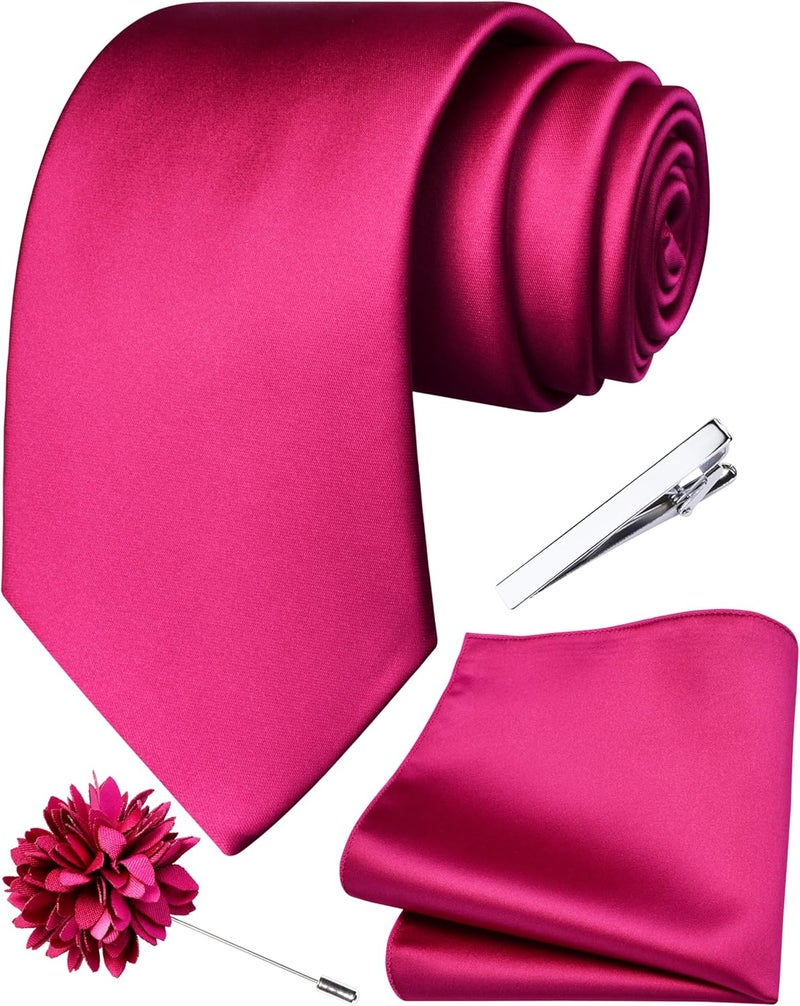 Branduce 3.15"（8cm） Mens Tie and Lapel Pin Solid Necktie Handkerchief Tie Clip Set for Men - Image 1